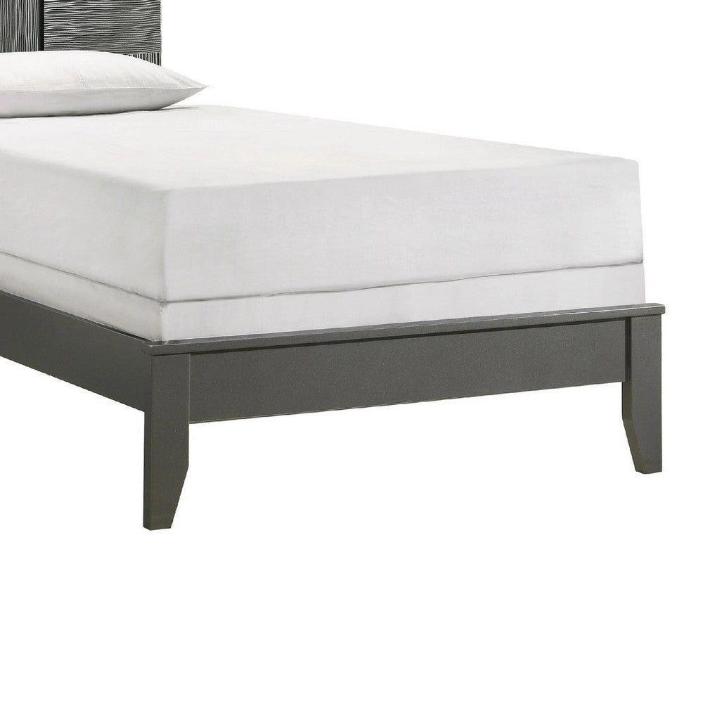 Deny Twin Size Bed w Patterned Headboard | Tapered Front Legs | Metallic Gray BM338511
