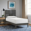 Deny Twin Size Bed w Patterned Headboard | Tapered Front Legs | Metallic Gray