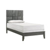 Deny Twin Size Bed w Patterned Headboard | Tapered Front Legs | Metallic Gray BM338511