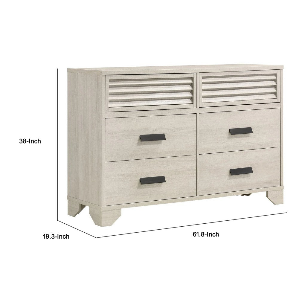 Sary 2pc Dresser and Mirror Set | 6 Drawers | Finger Handles | Off White Wood BM338512