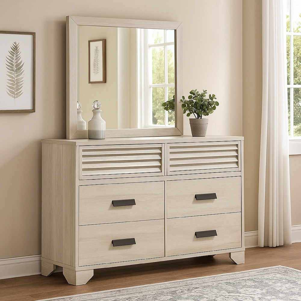 Sary 2pc Dresser and Mirror Set | 6 Drawers | Finger Handles | Off White Wood