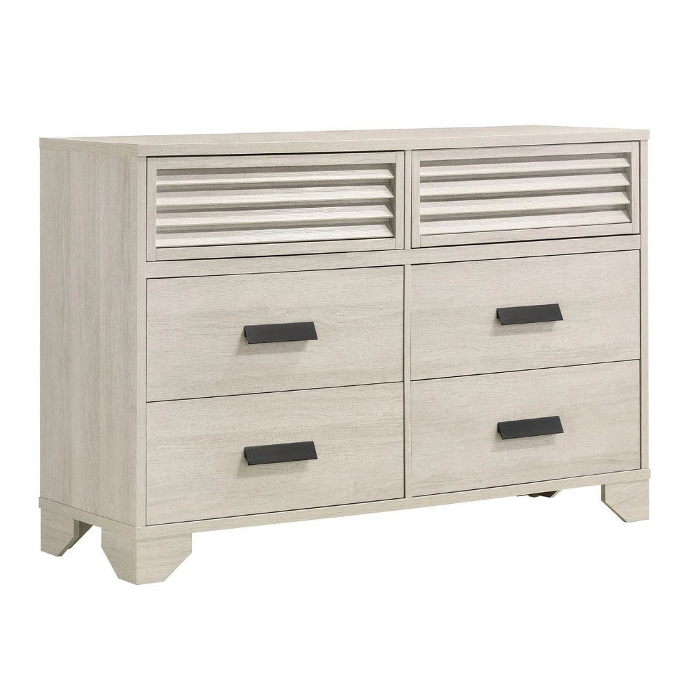 Sary 2pc Dresser and Mirror Set | 6 Drawers | Finger Handles | Off White Wood BM338512