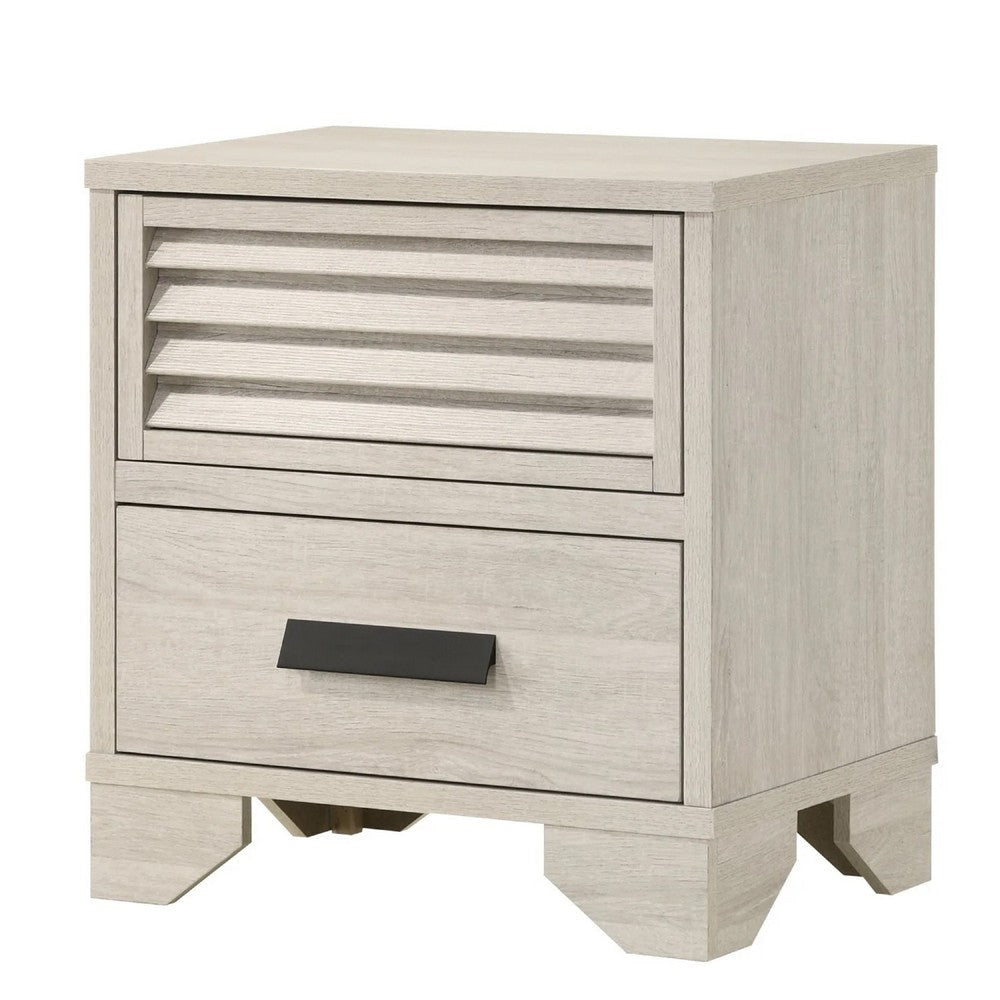 Sary Nightstand | 2 Drawers | Black Finger Handles | Off White Wood BM338513