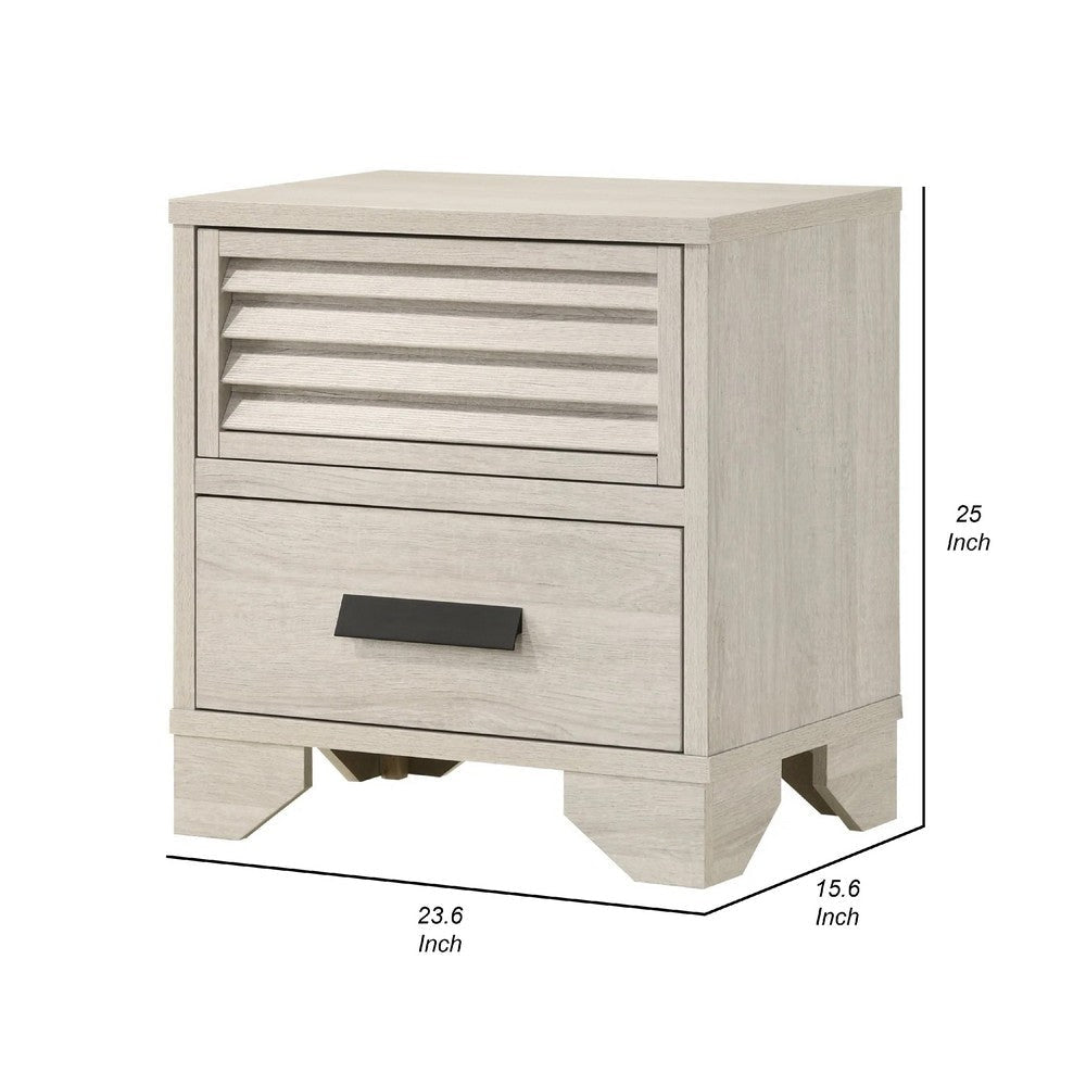 Sary Nightstand | 2 Drawers | Black Finger Handles | Off White Wood BM338513