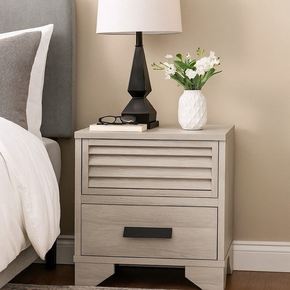 Sary Nightstand | 2 Drawers | Black Finger Handles | Off White Wood