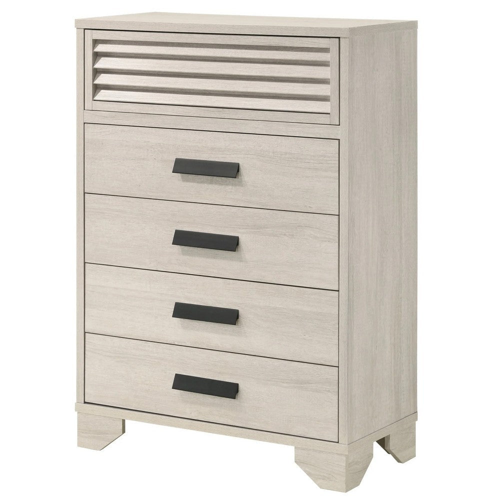 Sary Tall Dresser Chest | 5 Drawers | Black Finger Handles | Off White Wood BM338514