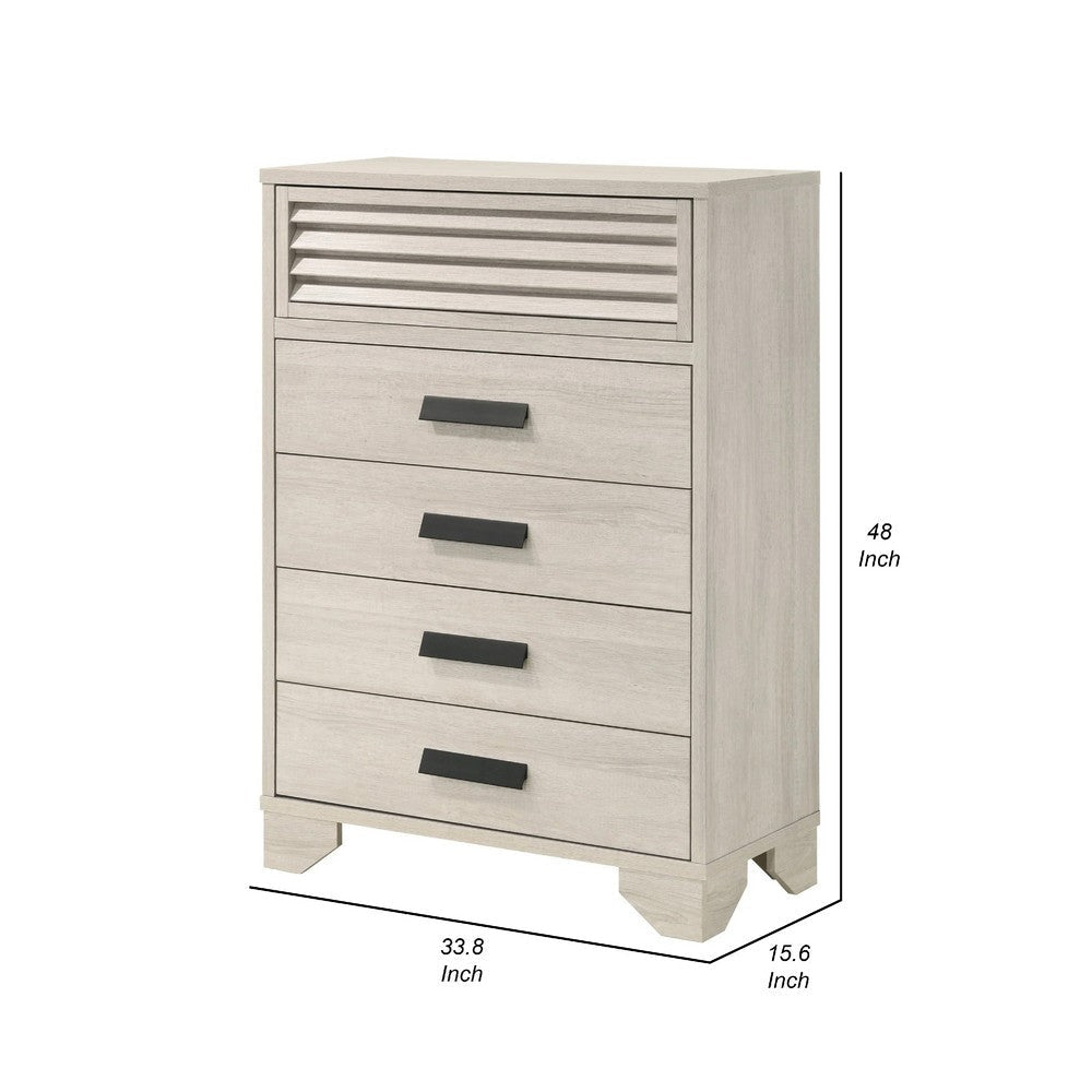 Sary Tall Dresser Chest | 5 Drawers | Black Finger Handles | Off White Wood BM338514