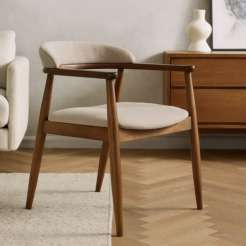 Cid Coha Dining Chair | Soft Tan Fabric | Brown Solid Wood Frame