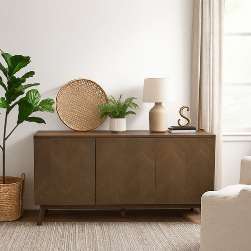 Cid Estele Sideboard Buffet Server Cabinet | 3 Door | Wenge Brown Wood 71"