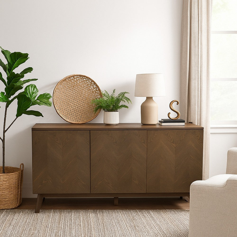Cid Estele Sideboard Buffet Server Cabinet | 3 Door | Wenge Brown Wood 71"