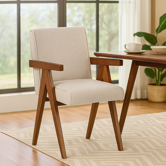 Cid Jose Dining Chair Set of 2 | Beige Polyester | Walnut Brown Wood