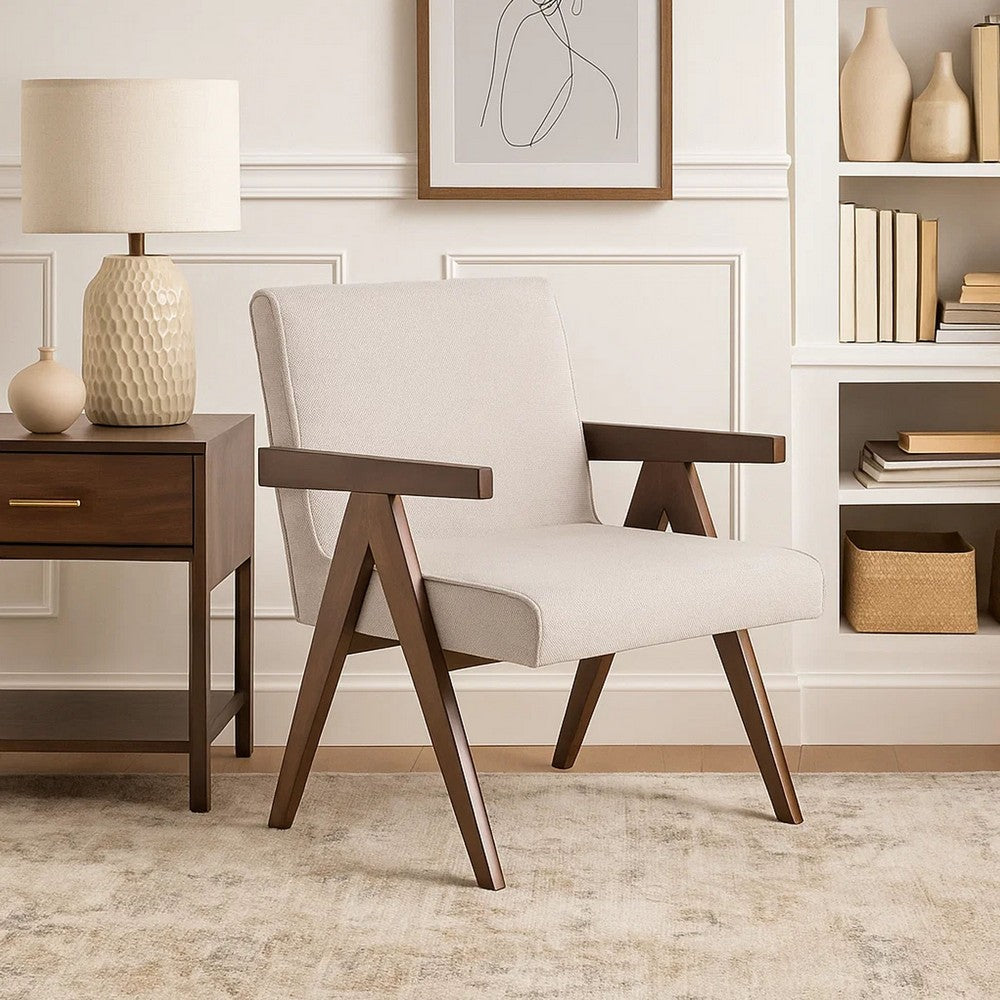 Cid Jose Accent Chair Set of 2 | Beige Polyester | Walnut Brown Wood