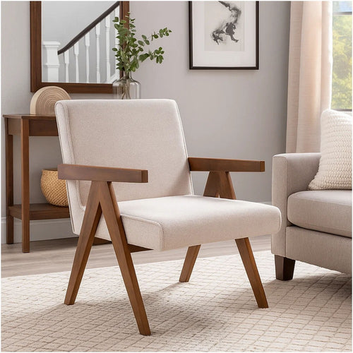 Cid Jose Accent Chair Set of 2 | Beige Polyester | Walnut Brown Wood