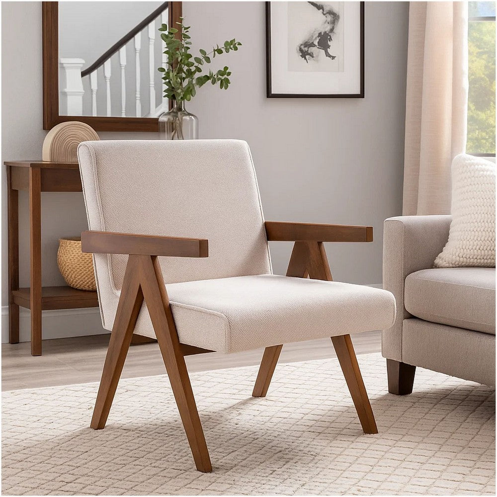 Cid Jose Accent Chair Set of 2 | Beige Polyester | Walnut Brown Wood