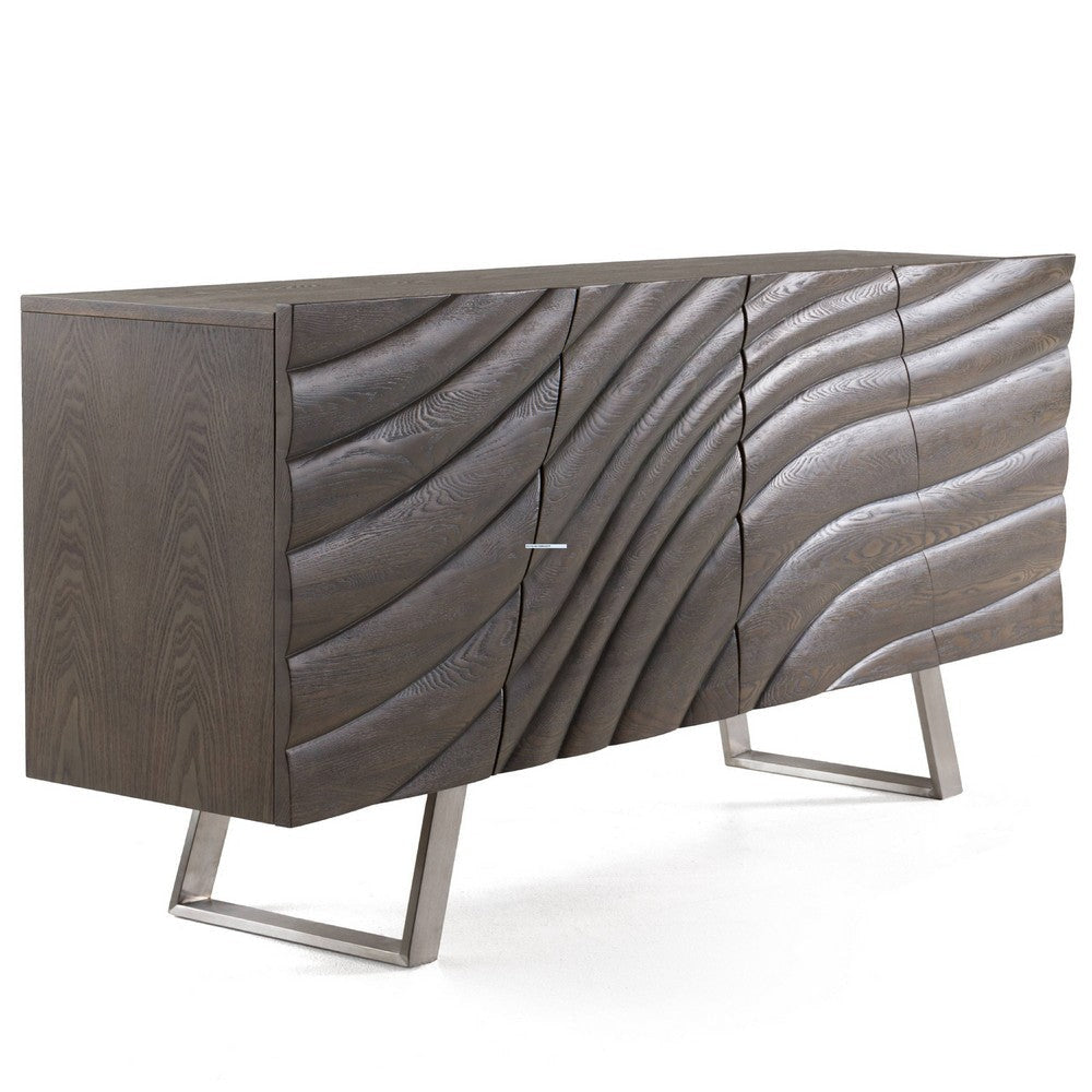 Cid Finn Sideboard Buffet Server Cabinet | 4 Door | Gray | Silver 71’’ BM338525