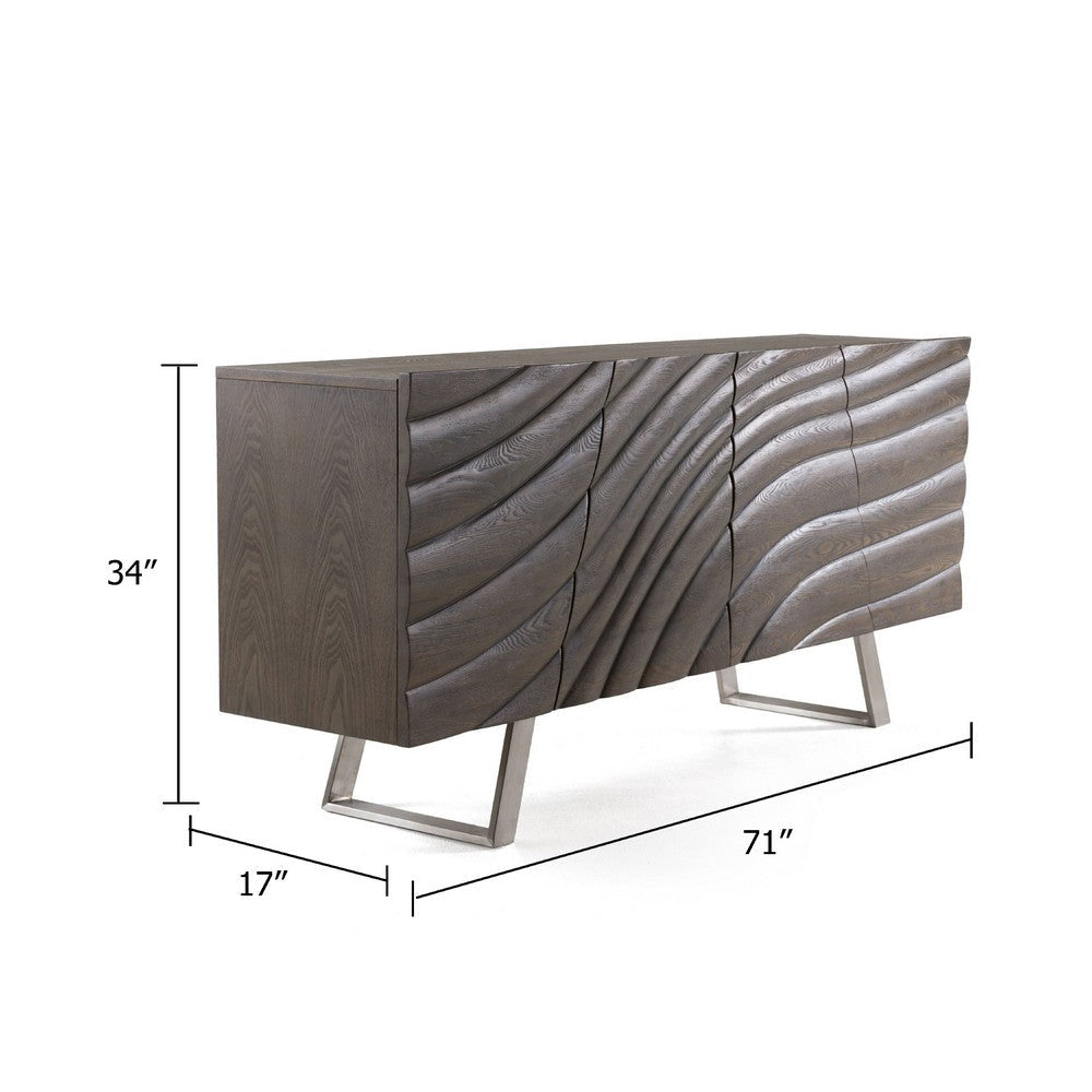 Cid Finn Sideboard Buffet Server Cabinet | 4 Door | Gray | Silver 71’’ BM338525