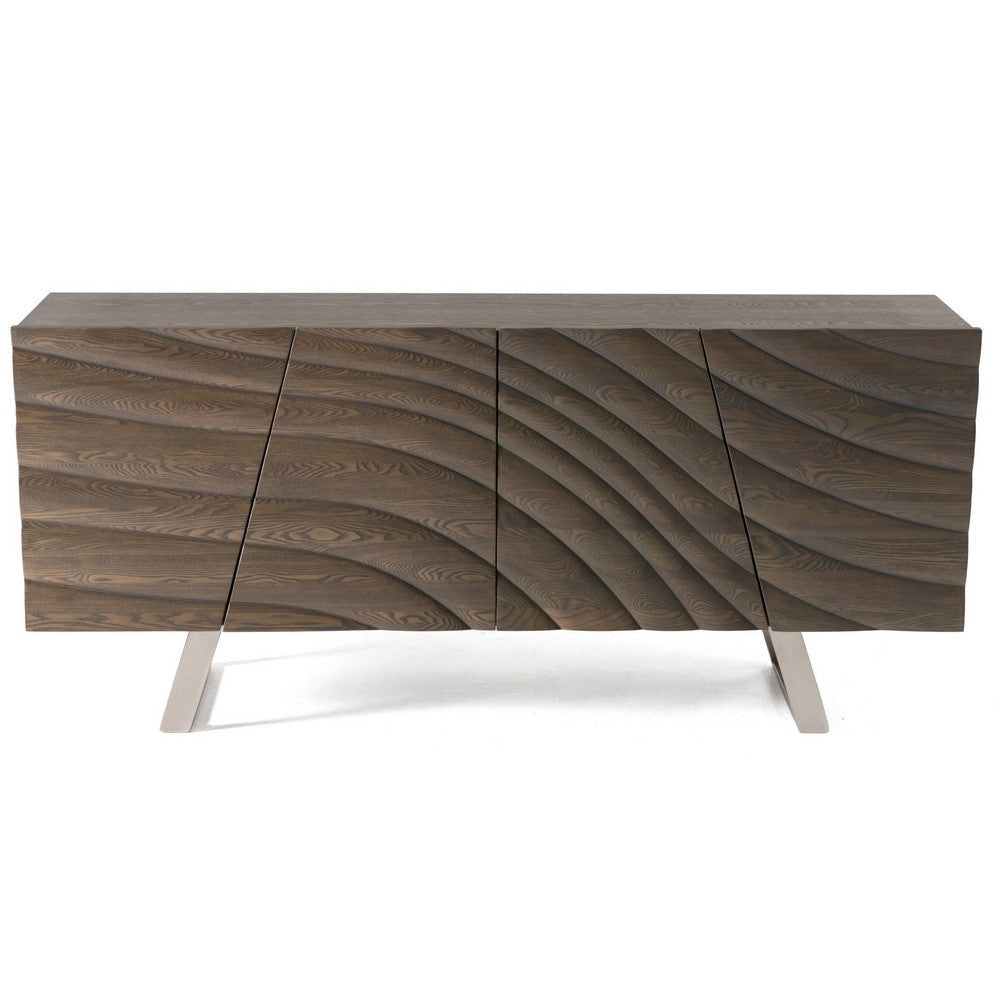 Cid Finn Sideboard Buffet Server Cabinet | 4 Door | Gray | Silver 71"