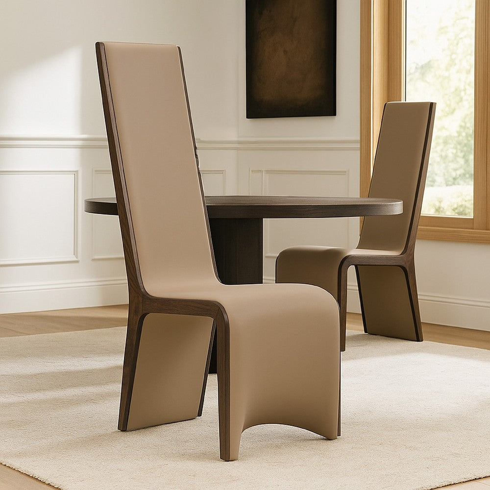 Cid Adya Dining Side Chair Set of 2 | Beige Faux Leather | Gray Ash Wood BM338526