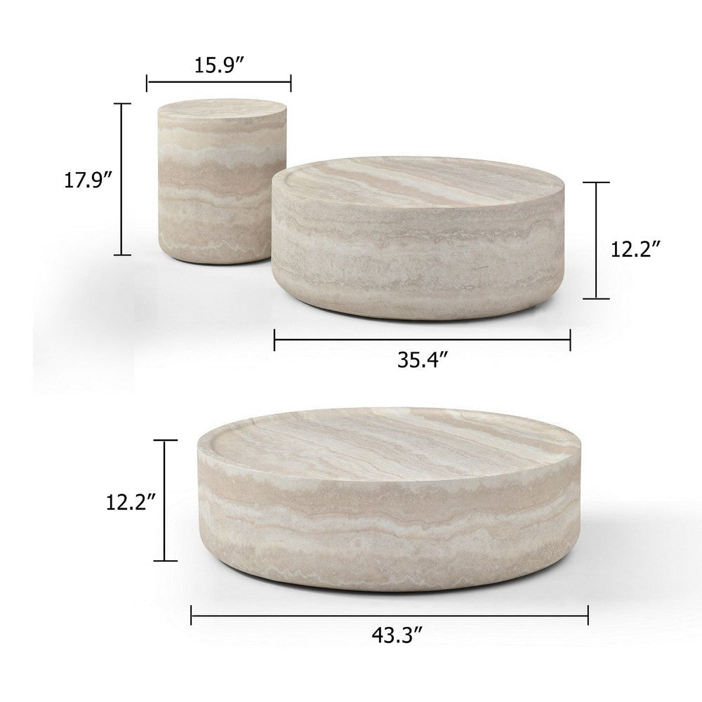 Cid Bena Coffee Table Set of 3 | Beige Travertine Sculptural Design BM338527