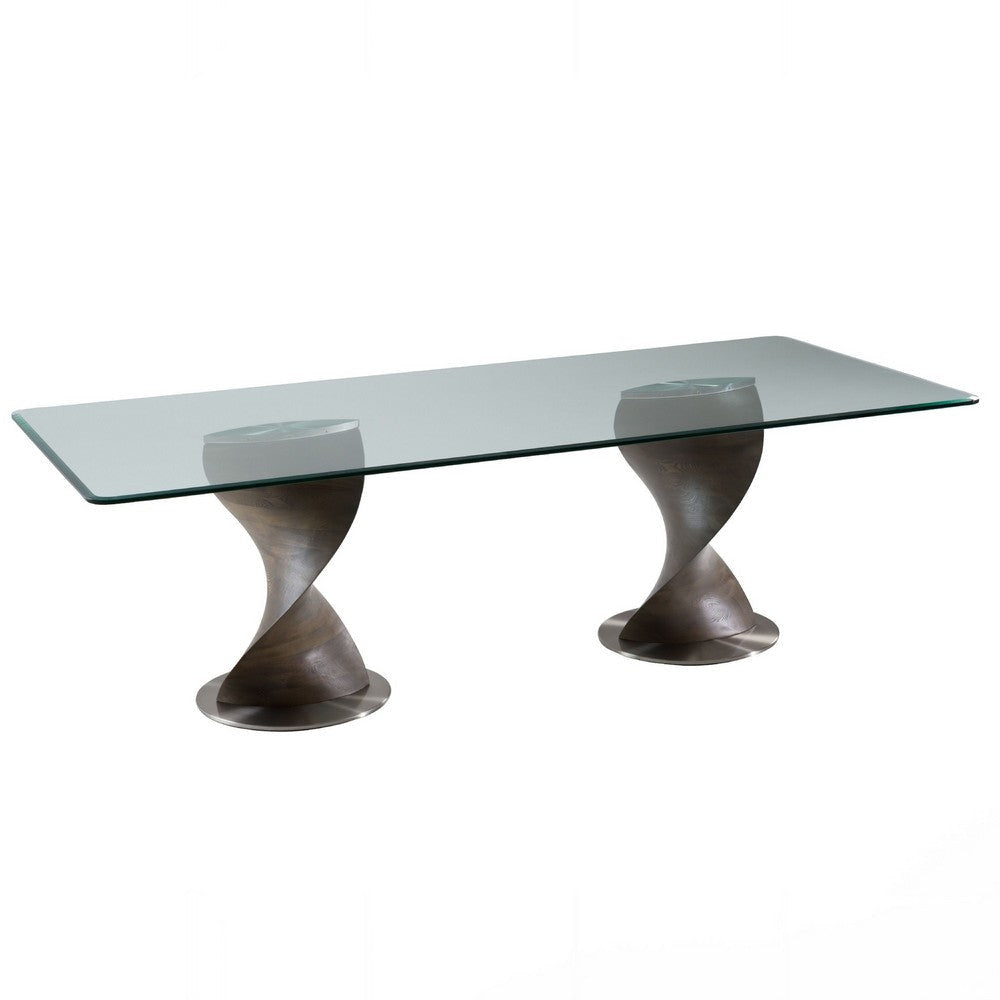 Cid Cleve Dining Table | Gray Wood | 95’’ Clear Tempered Glass Top BM338529