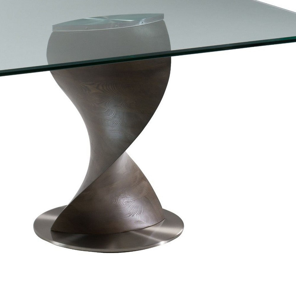 Cid Cleve Dining Table | Gray Wood | 95’’ Clear Tempered Glass Top BM338529