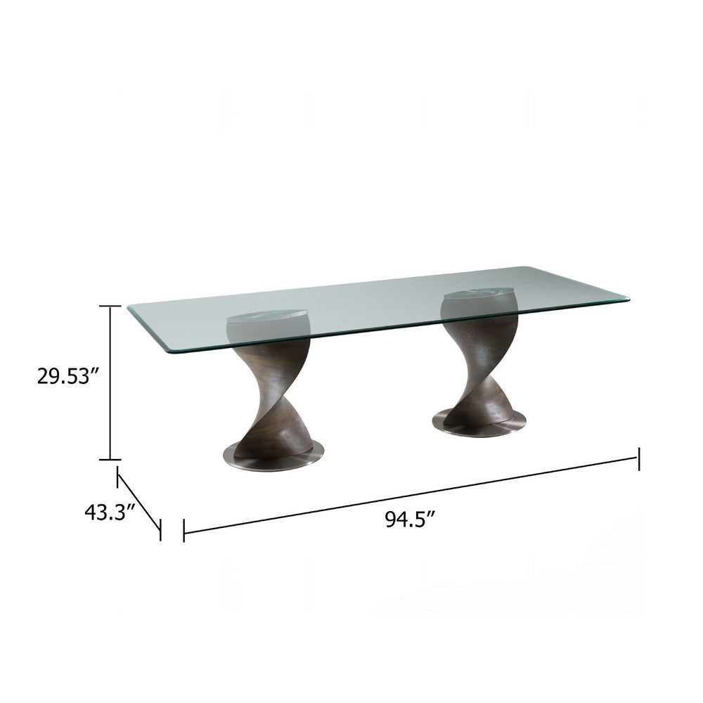 Cid Cleve Dining Table | Gray Wood | 95’’ Clear Tempered Glass Top BM338529