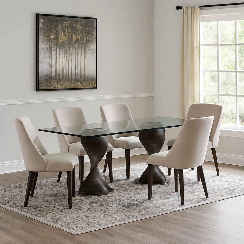 Cid Cleve Dining Table | Gray Wood | 95" Clear Tempered Glass Top