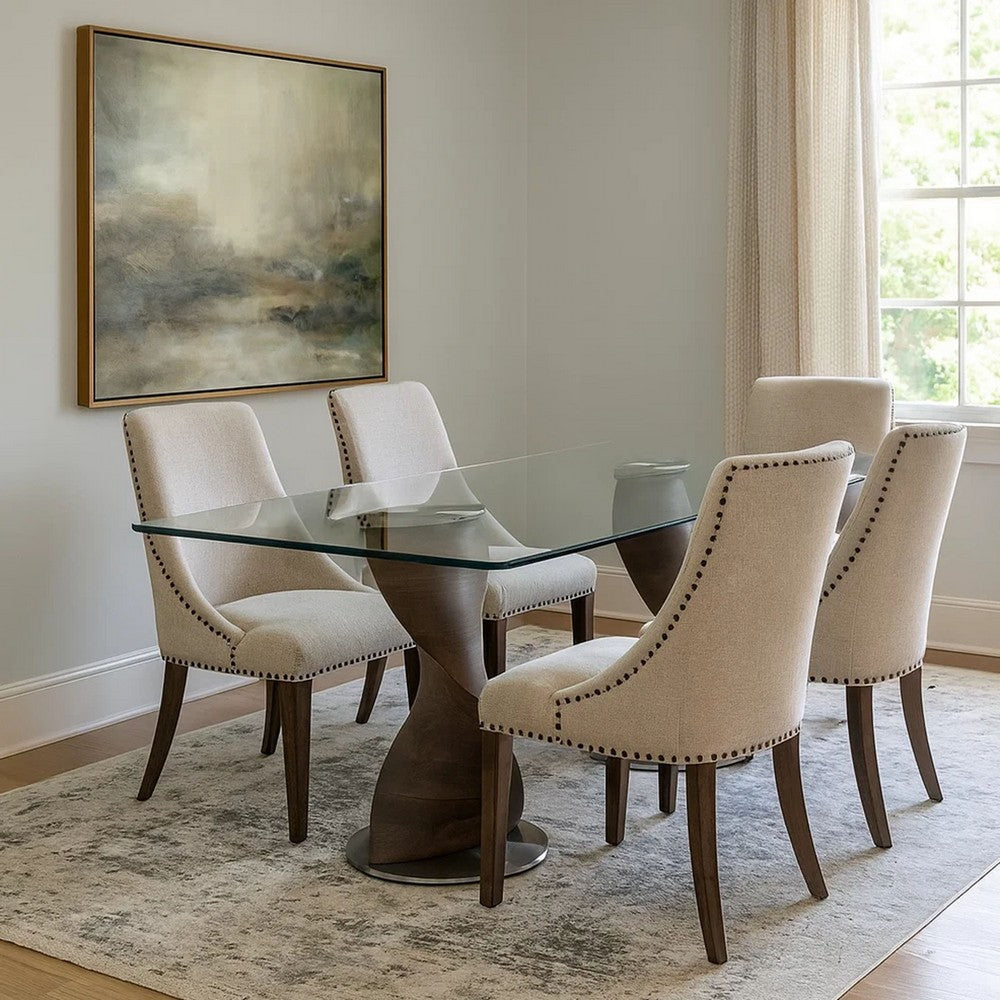 Cid Cleve Dining Table | Gray Wood | 95" Clear Tempered Glass Top