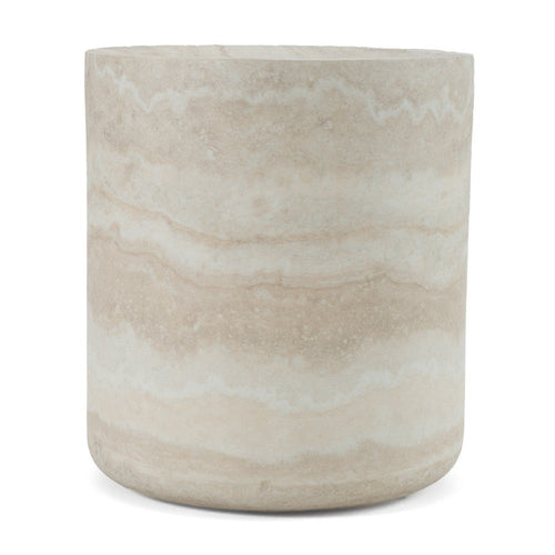 Cid Bena End Table | Beige Travertine Sculptural Design | 16"
