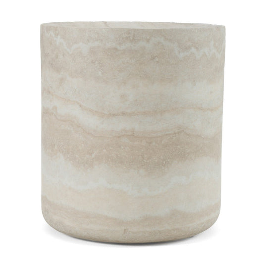 Cid Bena End Table | Beige Travertine Sculptural Design | 16"