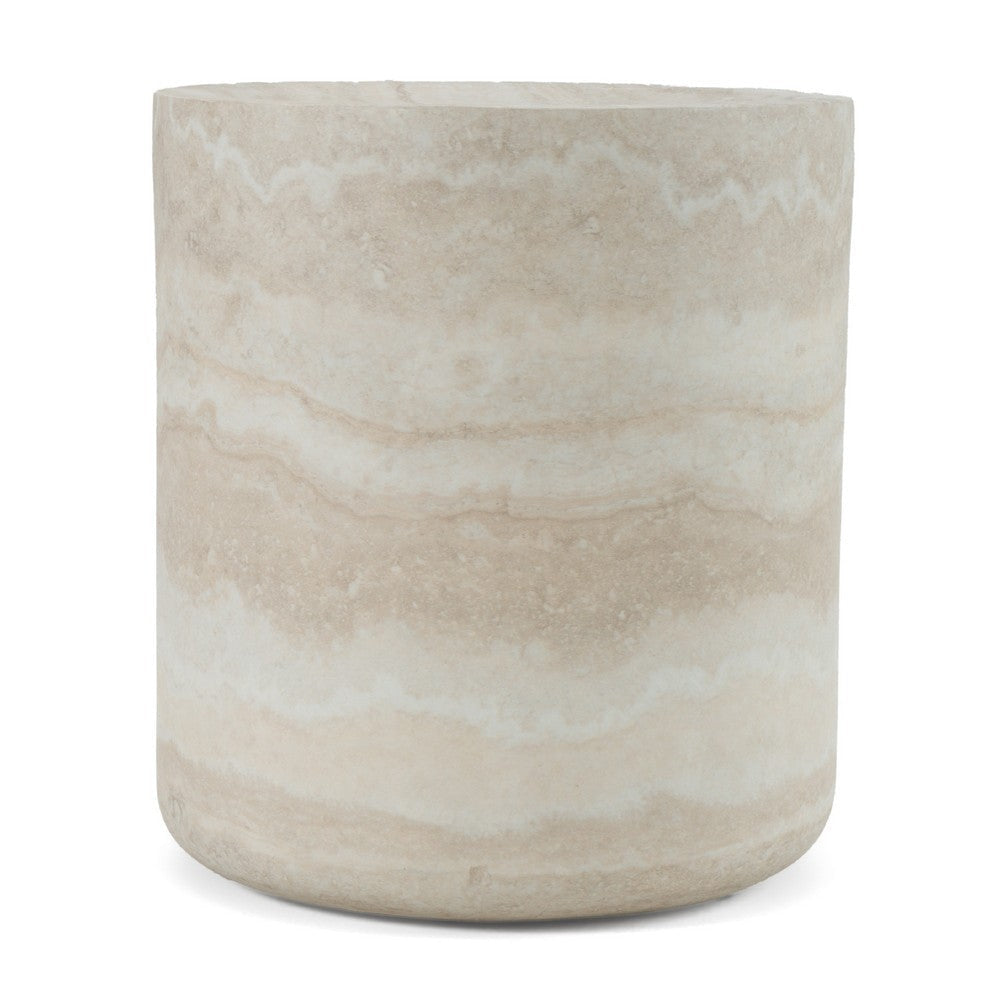 Cid Bena End Table | Beige Travertine Sculptural Design | 16"