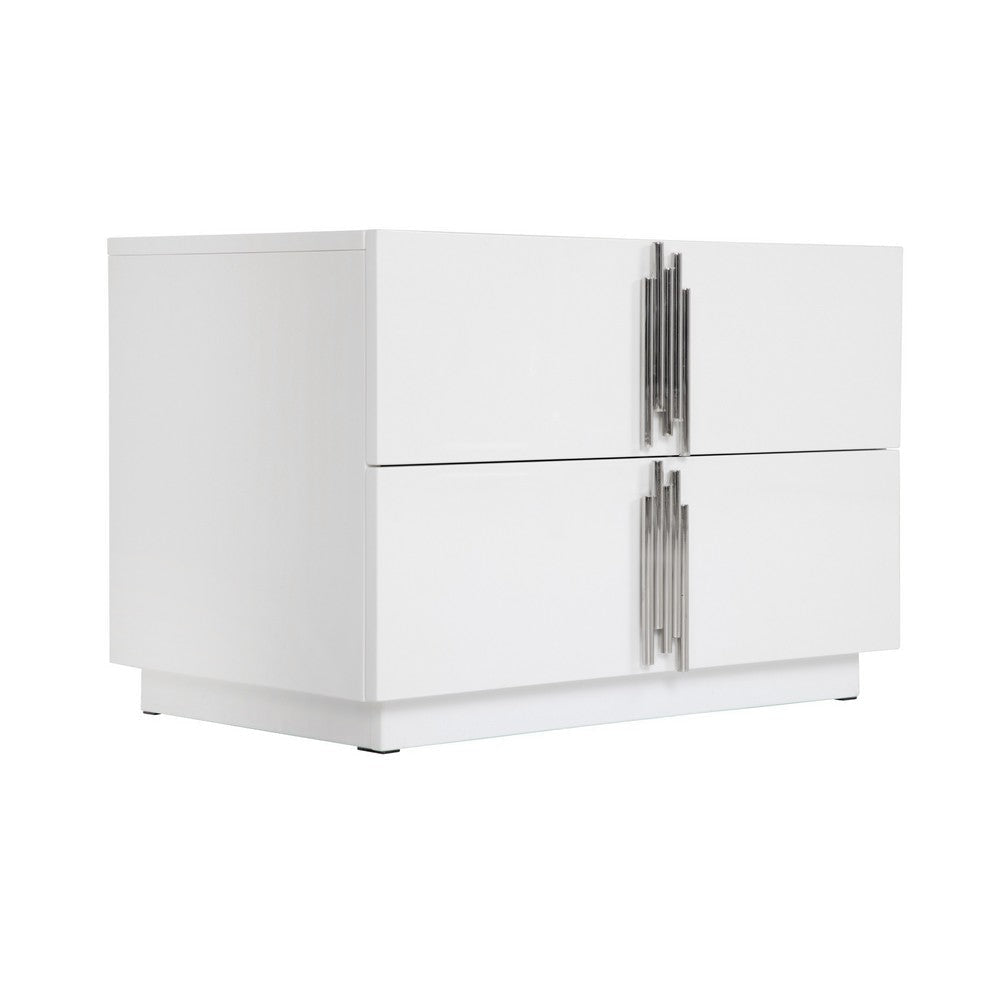 Cid Inji Nightstand | 2 Drawers | White High Gloss Finish | 28’’ BM338531