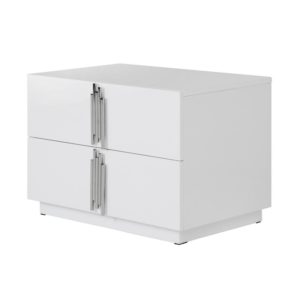 Cid Inji Nightstand | 2 Drawers | White High Gloss Finish | 28’’ BM338531
