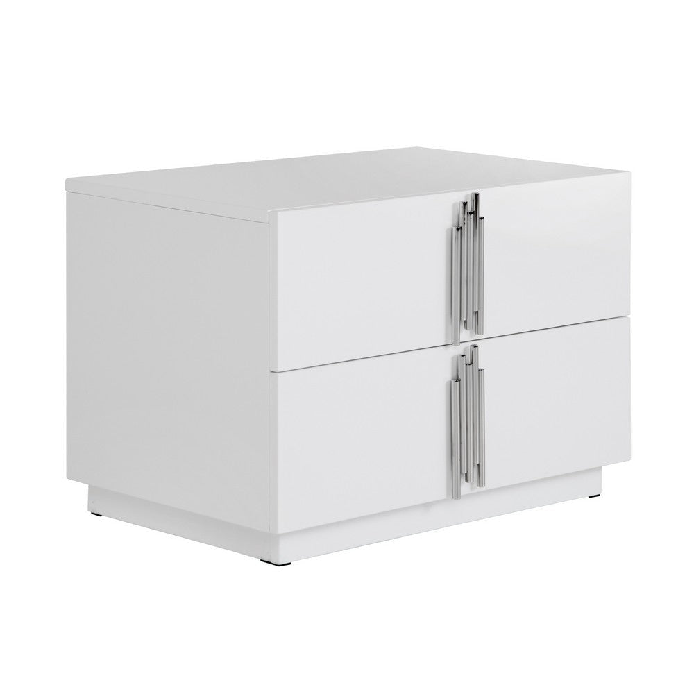 Cid Inji Nightstand | 2 Drawers | White High Gloss Finish | 28’’ BM338531