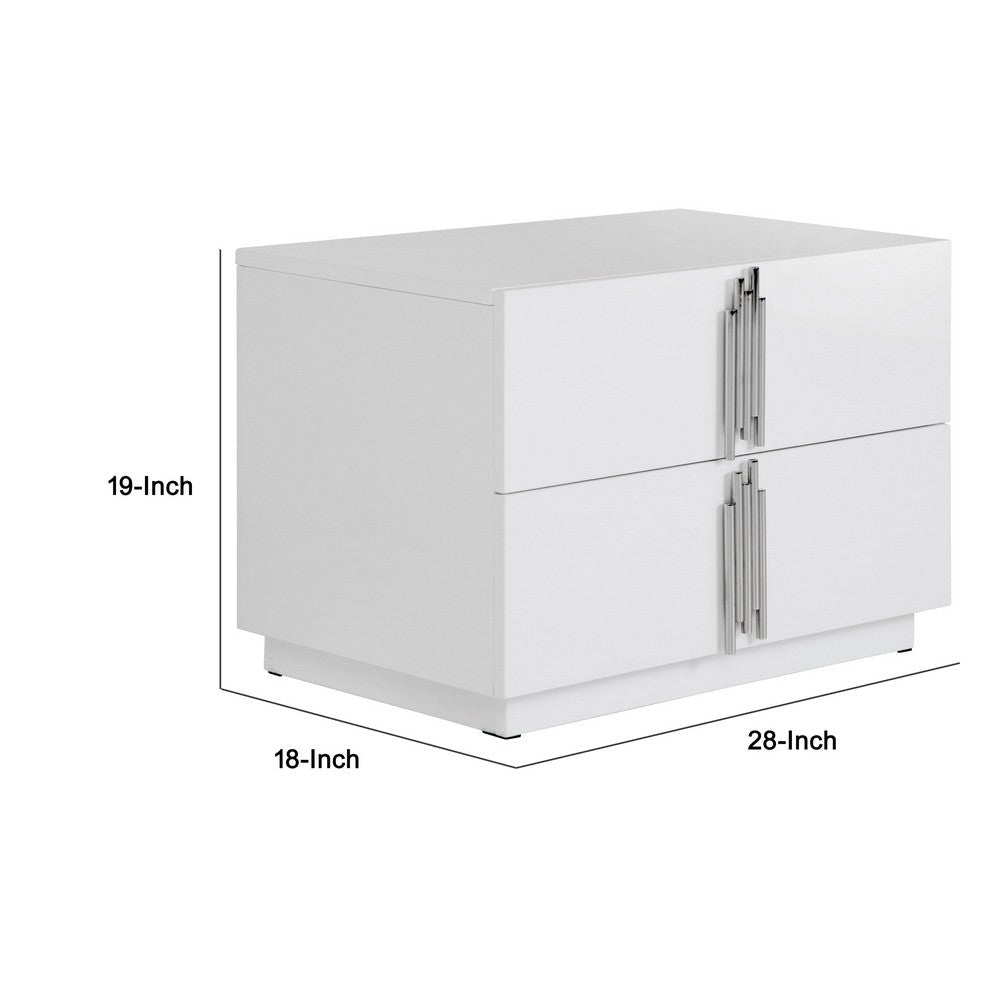 Cid Inji Nightstand | 2 Drawers | White High Gloss Finish | 28’’ BM338531