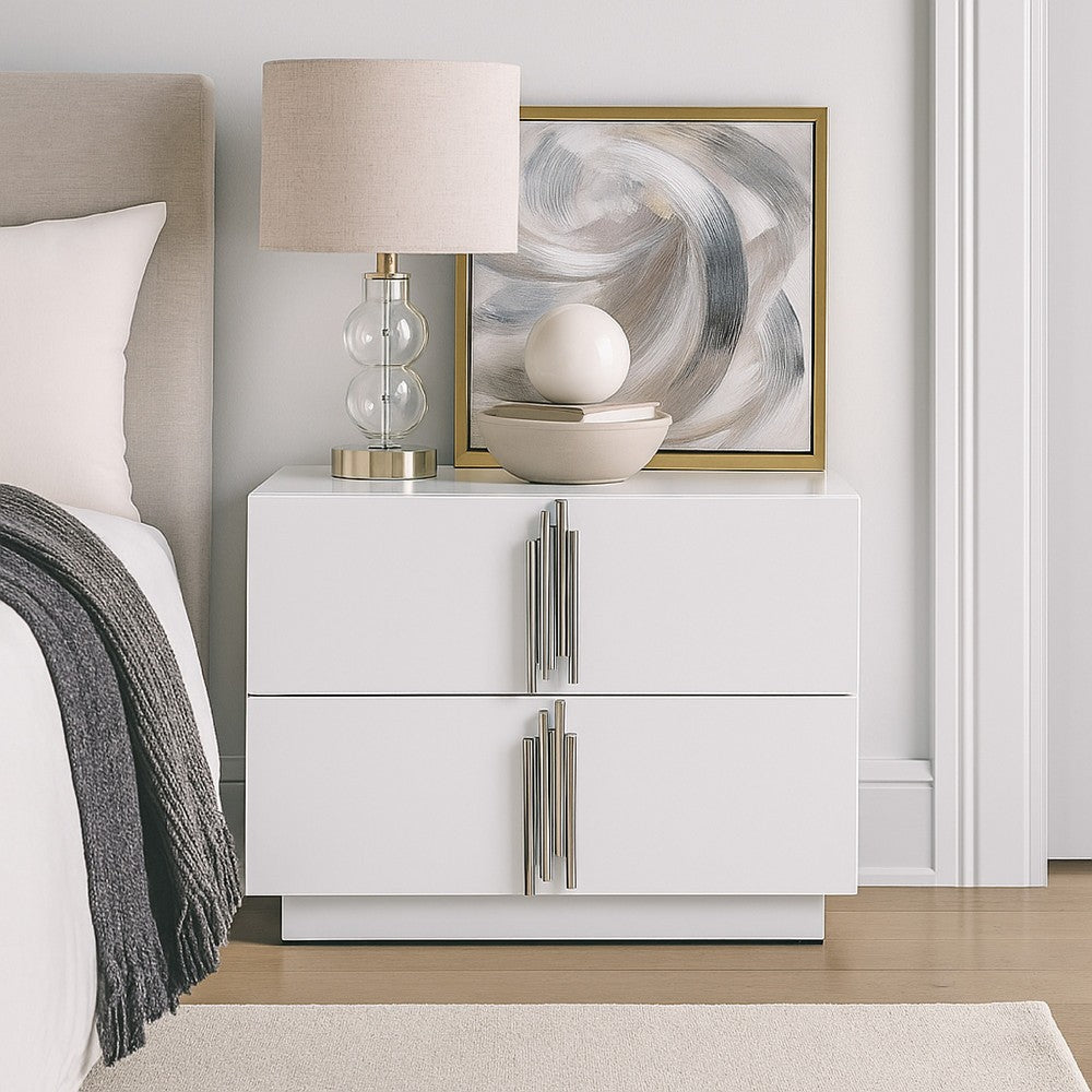 Cid Inji Nightstand | 2 Drawers | White High Gloss Finish | 28"