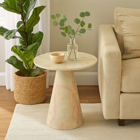 Cid Pany End Table | Modern Off-White Faux Marble | Round 24" Top