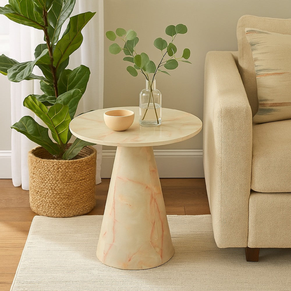 Cid Pany End Table | Modern Off-White Faux Marble | Round 24" Top