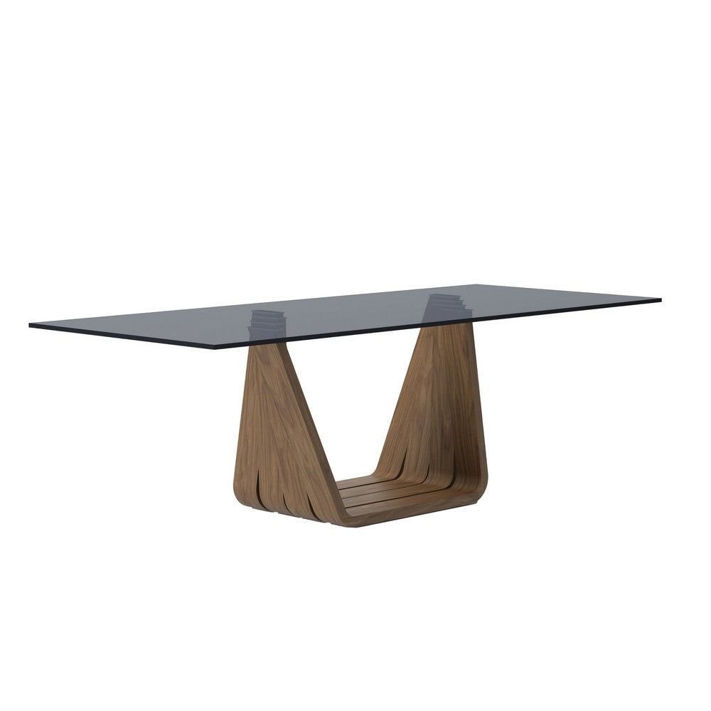 Cid Vang Dining Table | Walnut Brown Wood | 87’’ Gray Glass Top BM338535