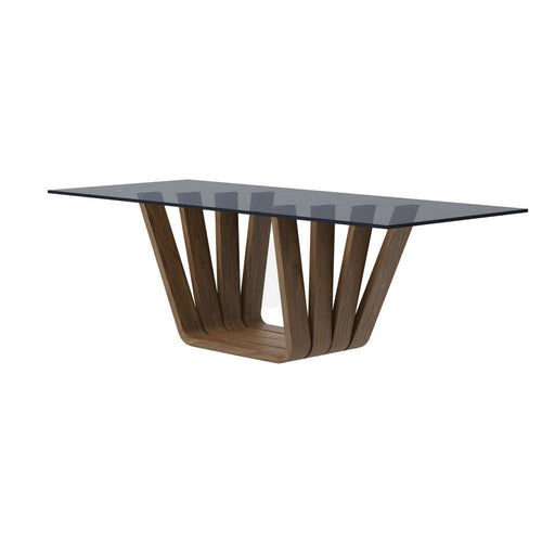 Cid Vang Dining Table | Walnut Brown Wood | 87" Gray Glass Top