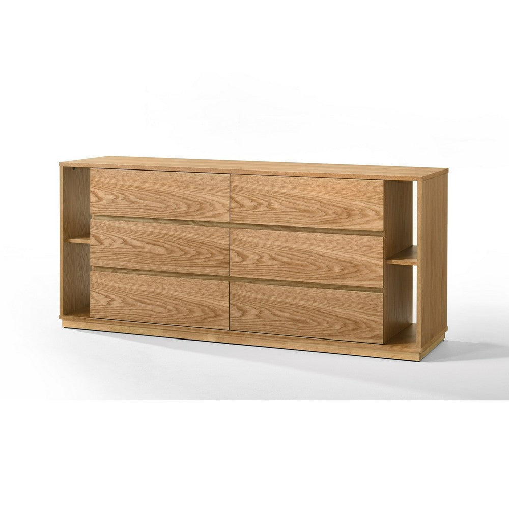 Noe Ruby Wide 6 Drawers Dresser | Natural Oak Brown Rubberwood BM338536