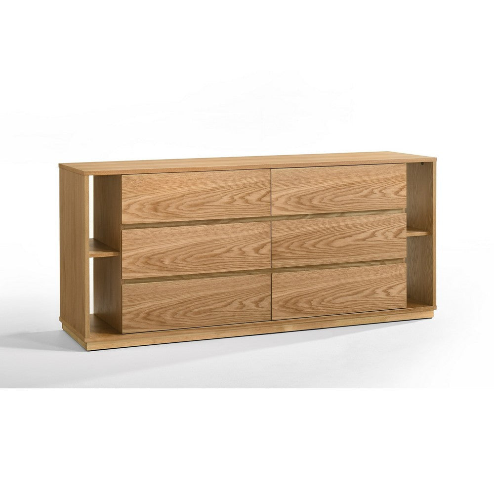 Noe Ruby Wide 6 Drawers Dresser | Natural Oak Brown Rubberwood BM338536