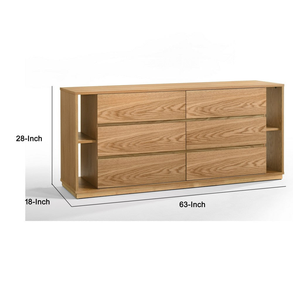 Noe Ruby Wide 6 Drawers Dresser | Natural Oak Brown Rubberwood BM338536