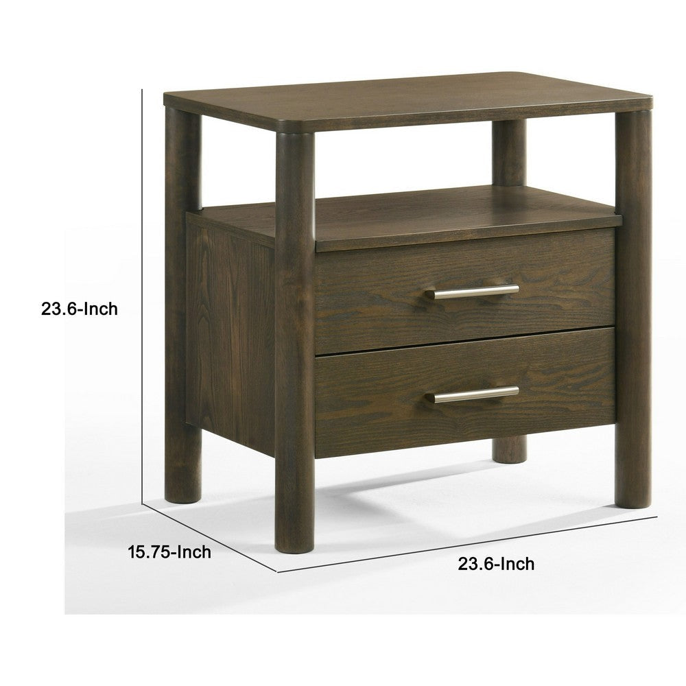 Cid Caro Nightstand | 2 Drawers 1 Shelf | Wenge Brown Rubberwood | 24’’ BM338538