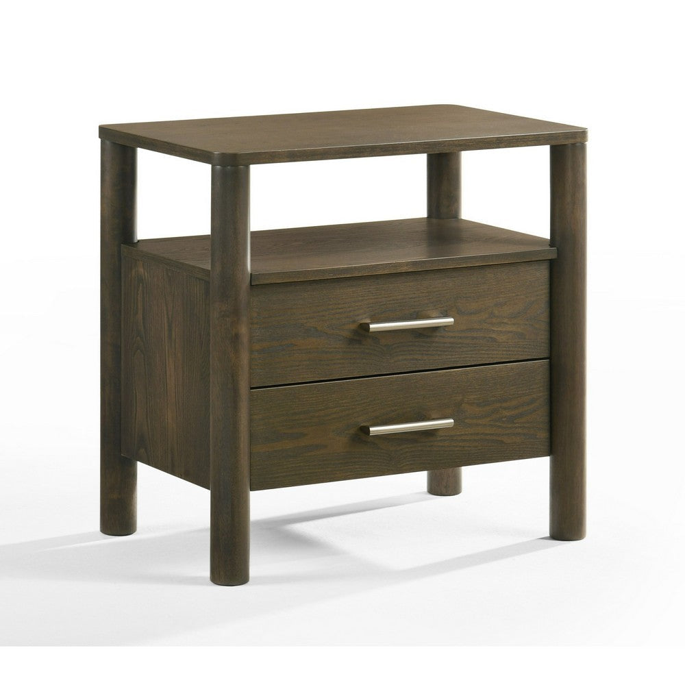 Cid Caro Nightstand | 2 Drawers 1 Shelf | Wenge Brown Rubberwood | 24’’ BM338538