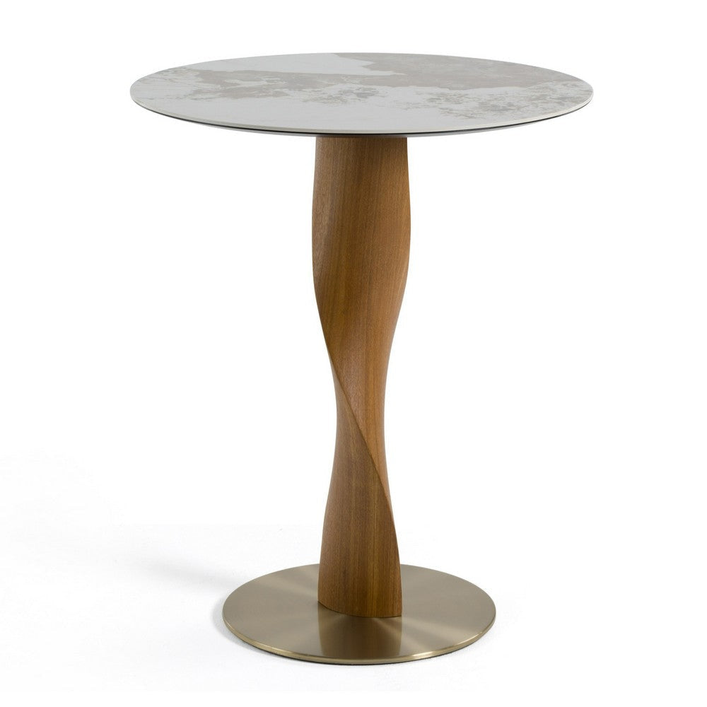 Cid Caly Bar Table | Walnut Brown Base | Gold Steel | 38’’ Ceramic Top BM338542