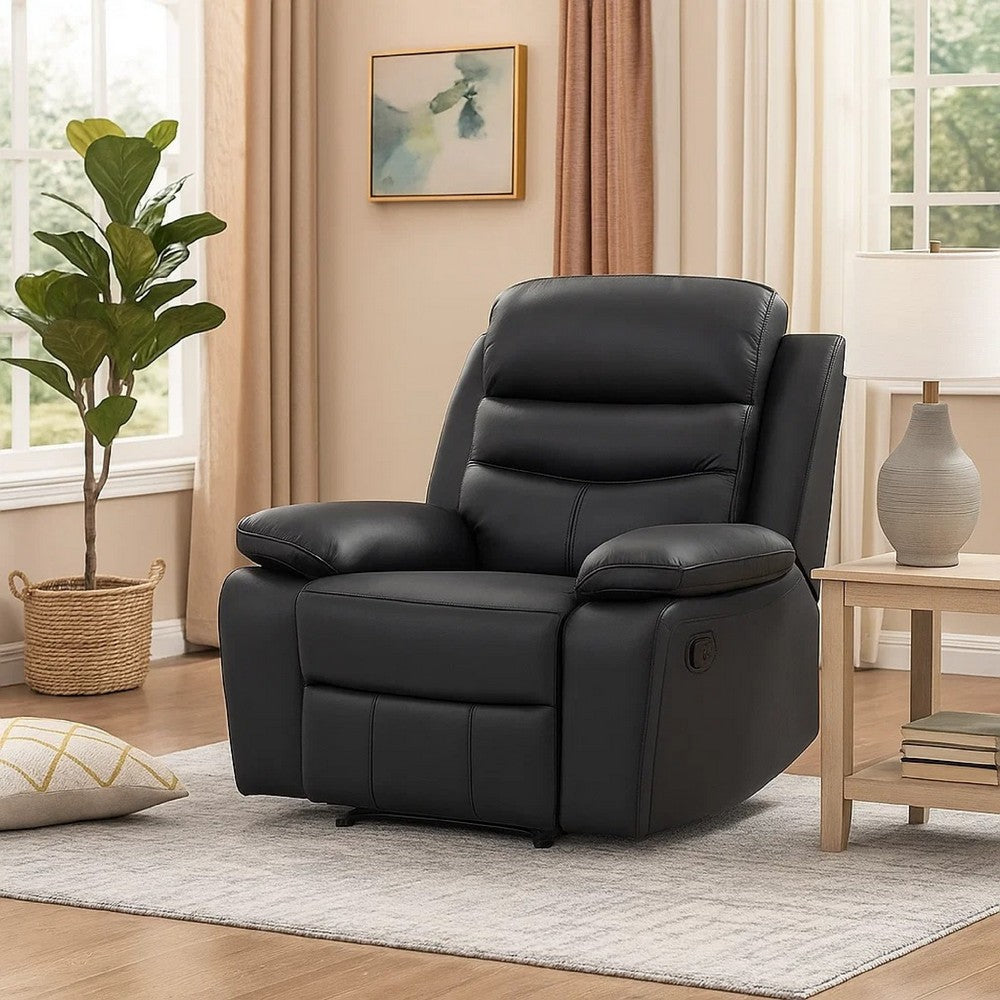 Hanna Manual Reclining Chair | Black Top Grain Leather