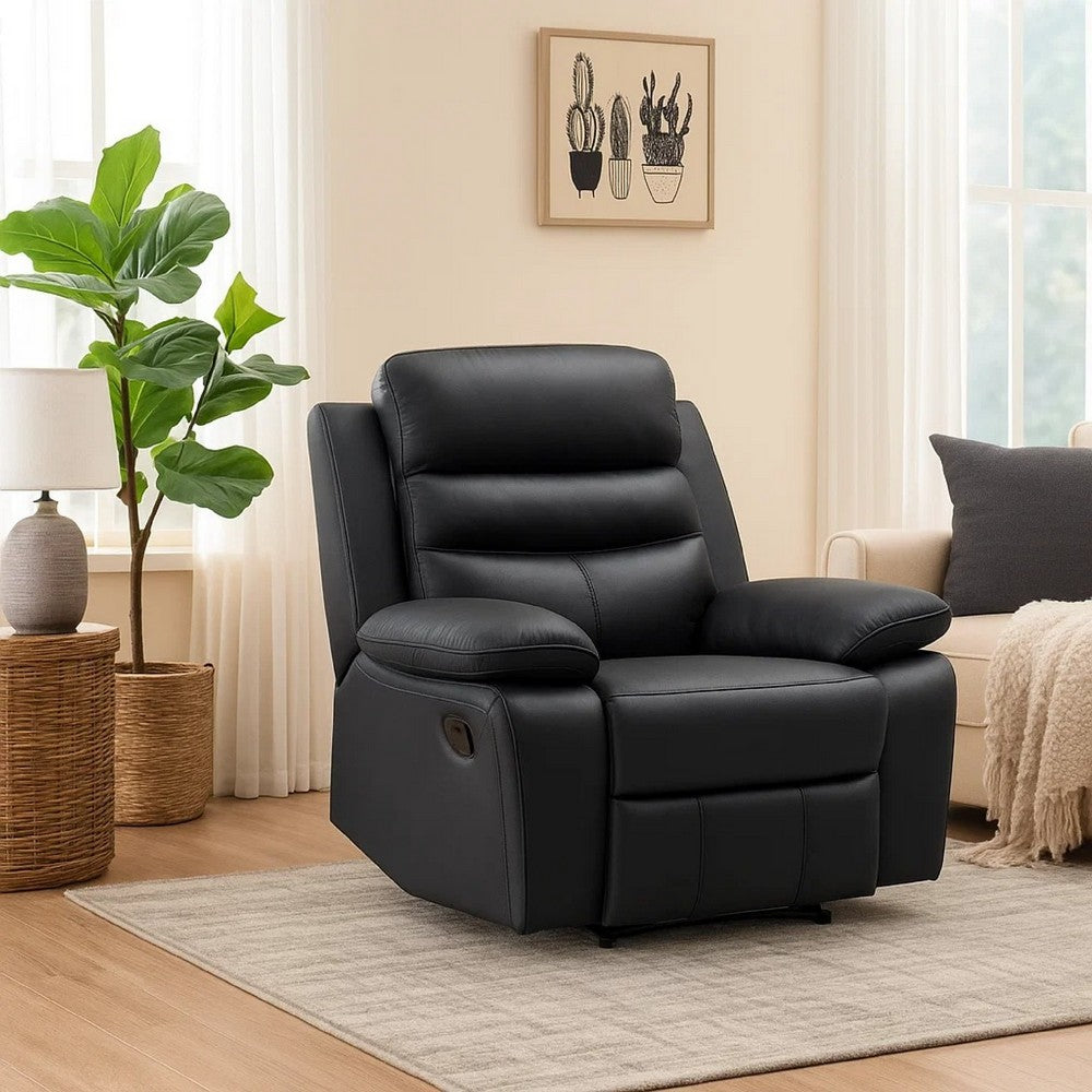 Hanna Manual Reclining Chair | Black Top Grain Leather