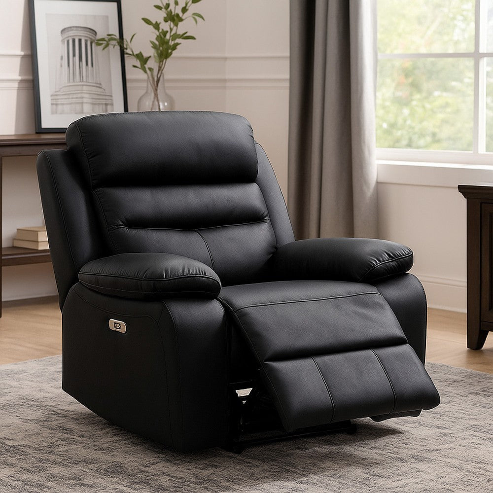 Hanna Power Reclining Chair | USB Port | Black Top Grain Leather BM338547