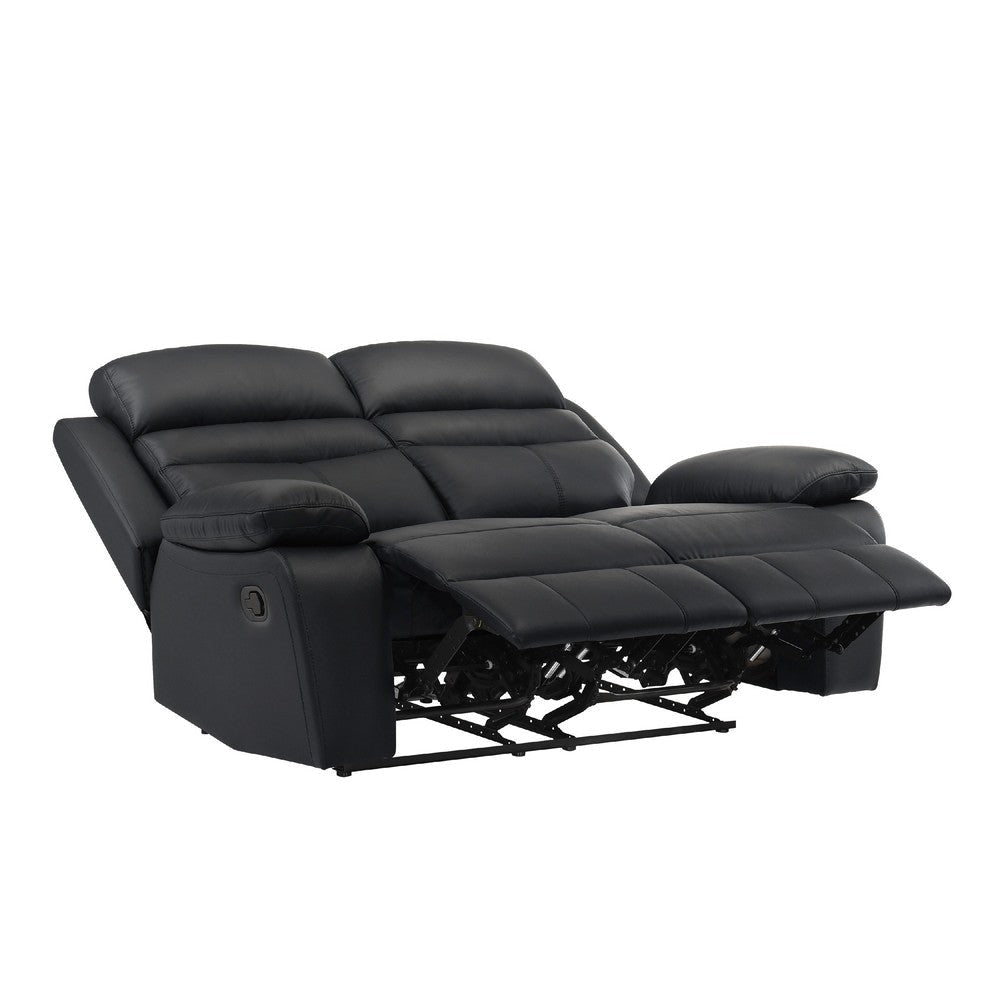 Hanna Manual Double Recliner Loveseat | Black Grain Leather | 64’’ BM338548